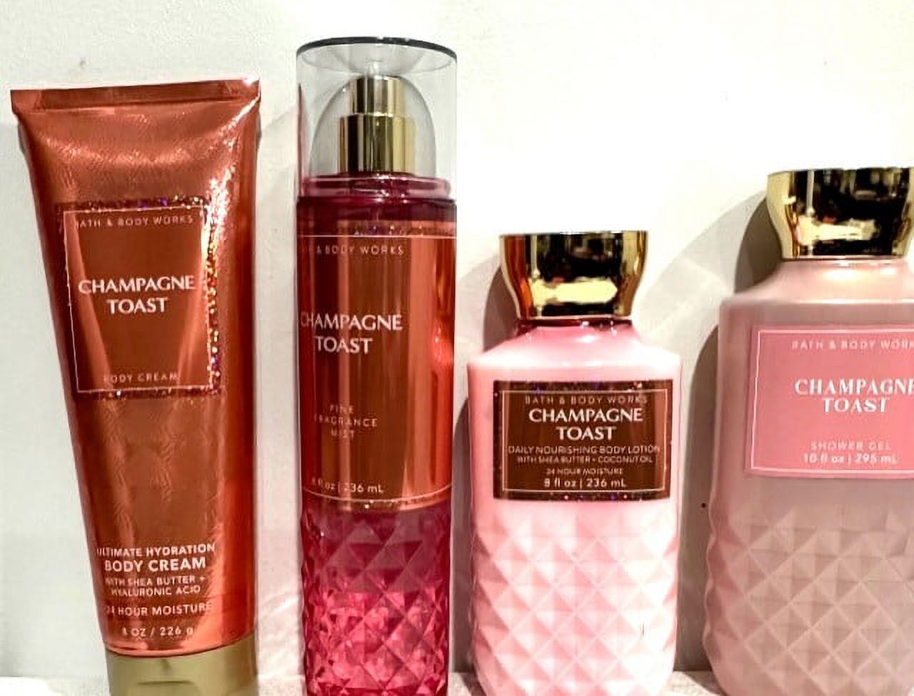 Bath and Body Works Champagne Toast 4-Piece Deluxe Bundle - Body Cream, Body Lotion, Fine Fragrance Mist, Shower Gel